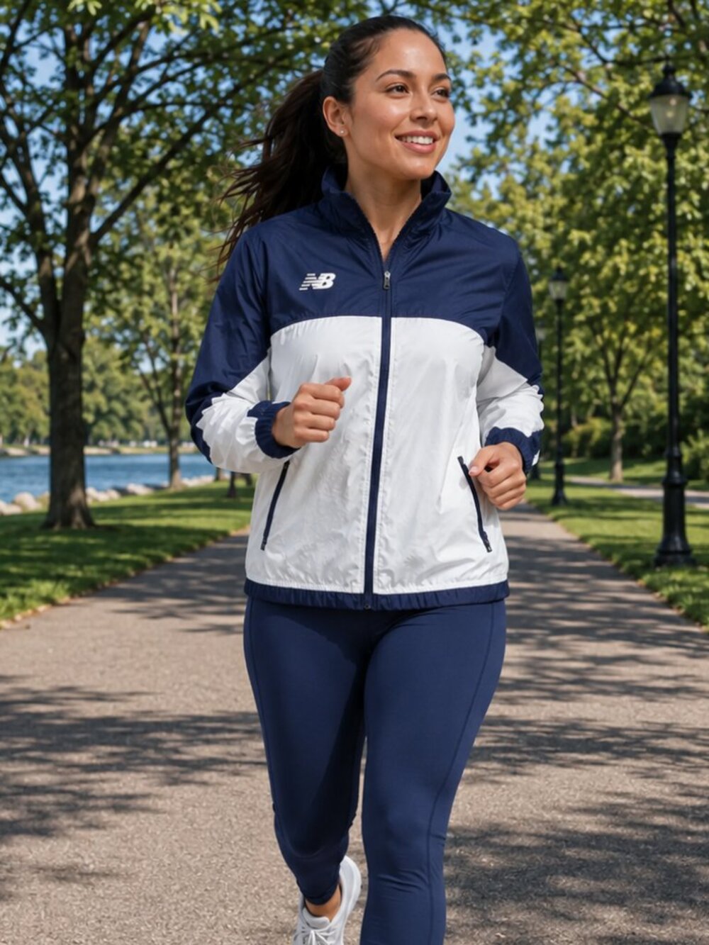 New Balance Athletic Windbreaker Jacket Navy White Zip Women's Large NWT